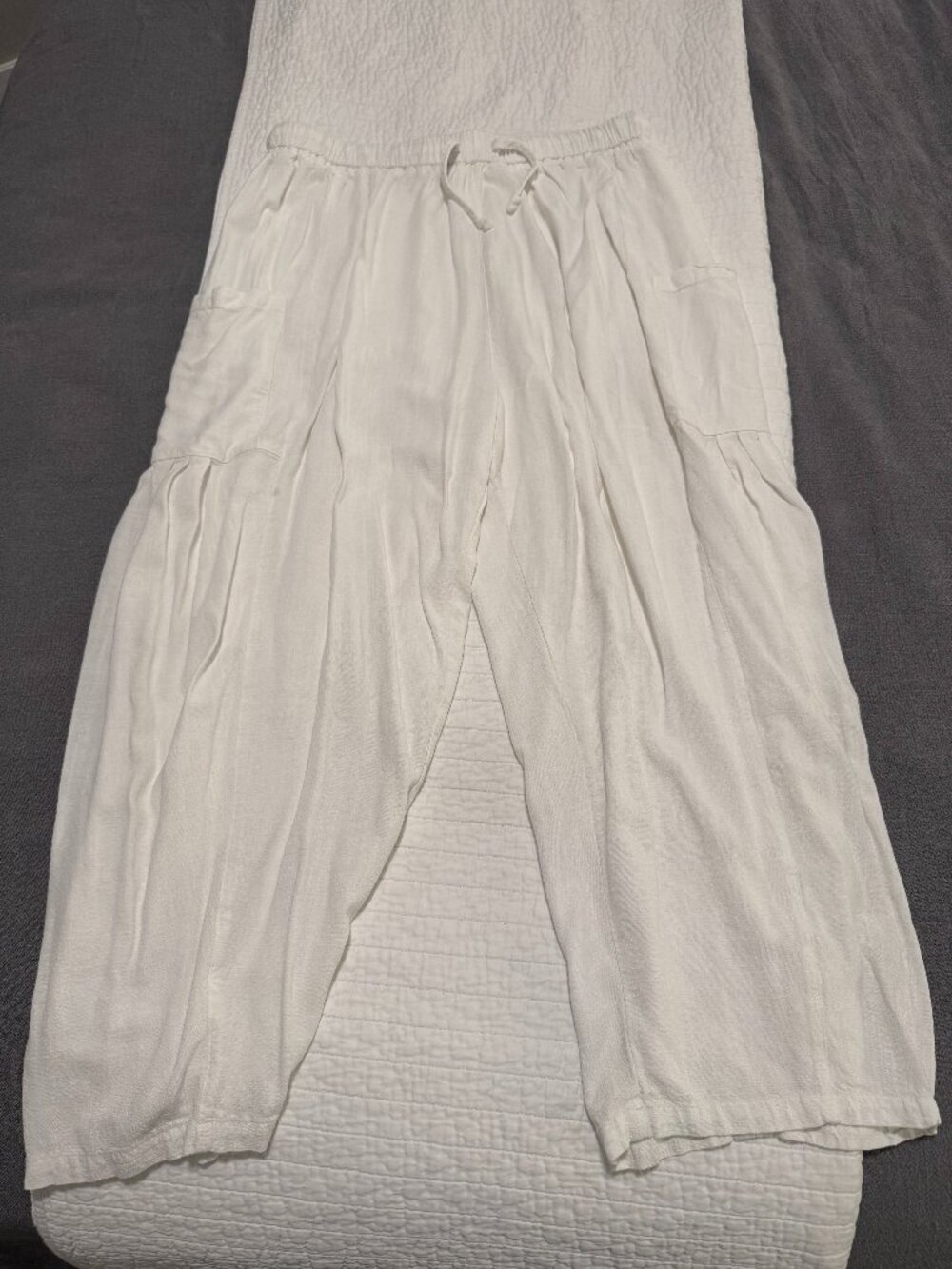 NWOT TARSE Linen Blend Wide Leg Harem Pants | Size Large | White